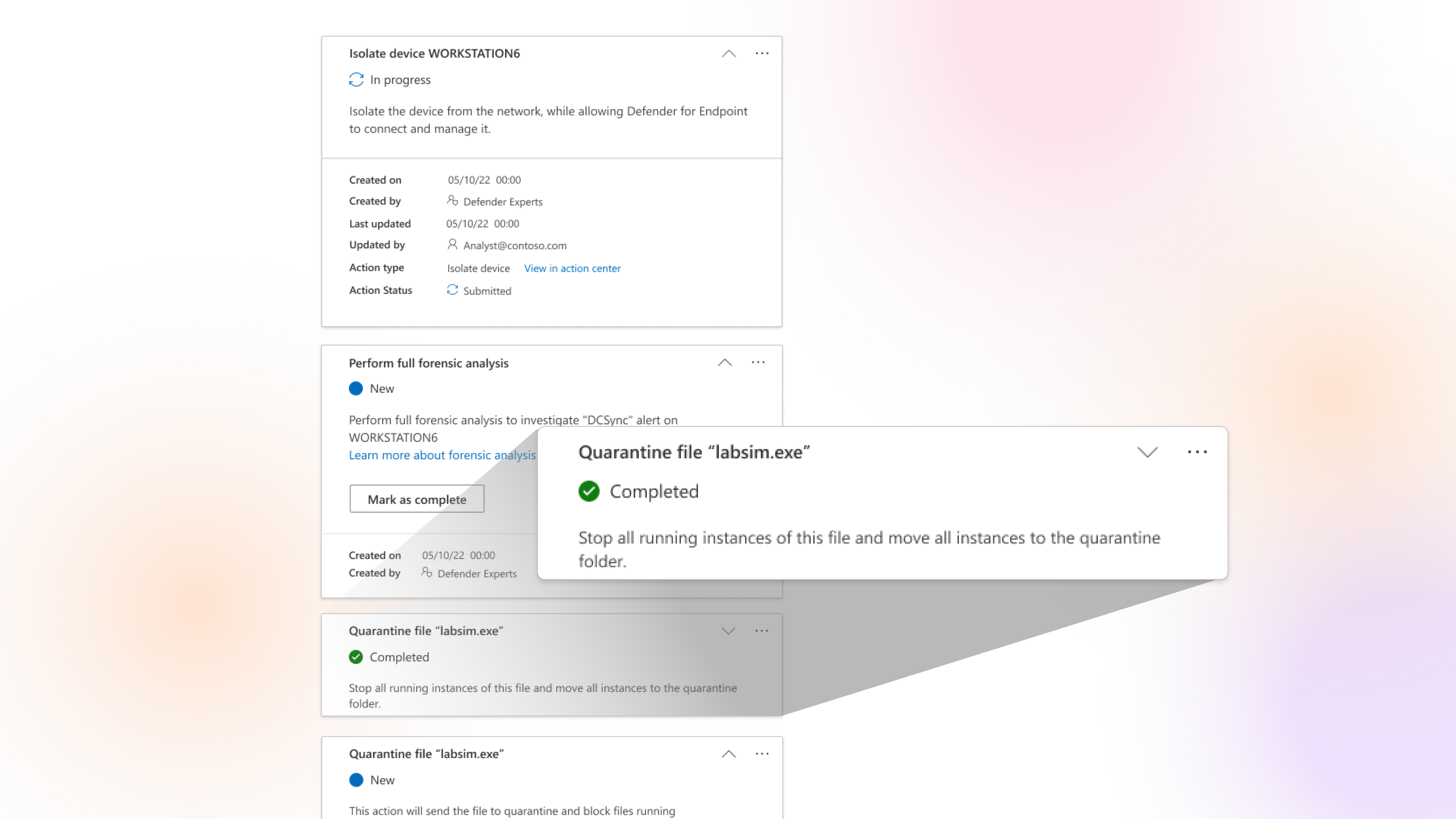 Guided Response inside the Microsoft 365 Defender portal